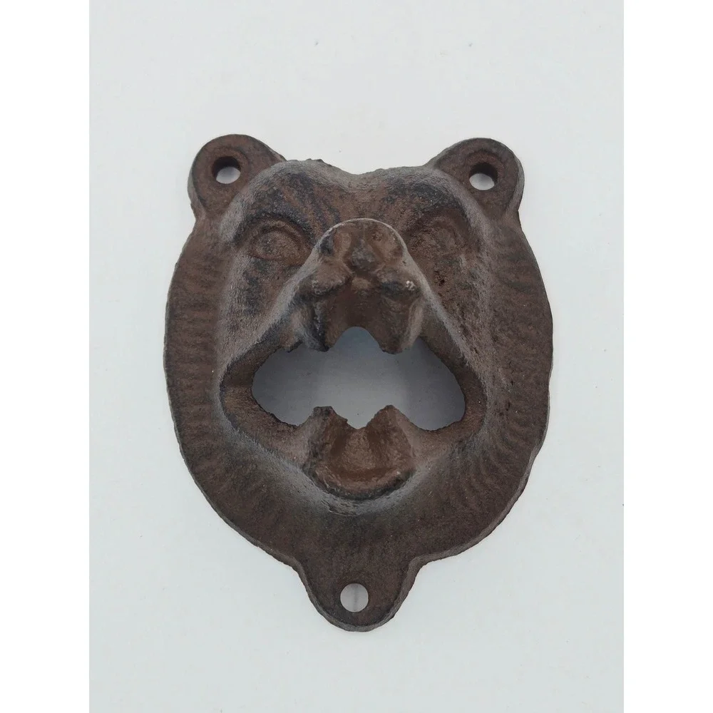 Cast Iron Grizzly Bear Wall Mounted Bottle Opener Rustic Brown Cabin Decor